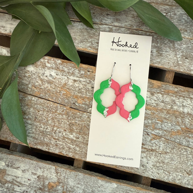 Pink and Green Quatrefoil Cutout Earrings