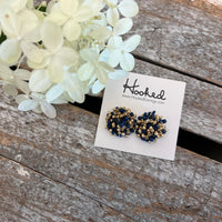 Navy and Gold Beaded Stud Earrings