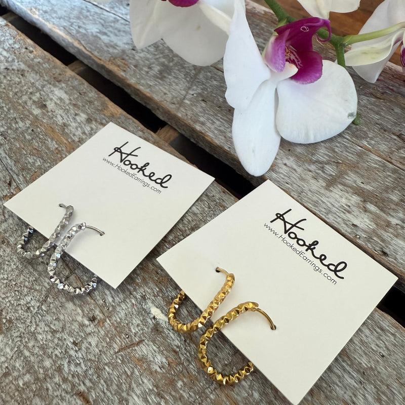 Hammered Huggie Hoop Earrings - Size Large - Gold