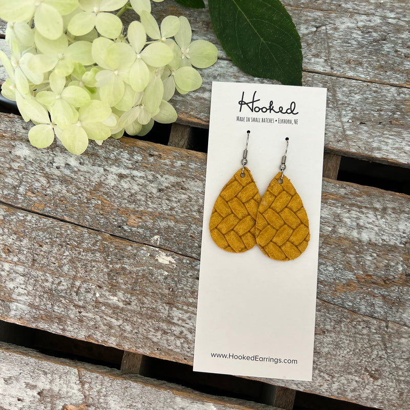 Mustard Braided Teardrop Earrings - Small