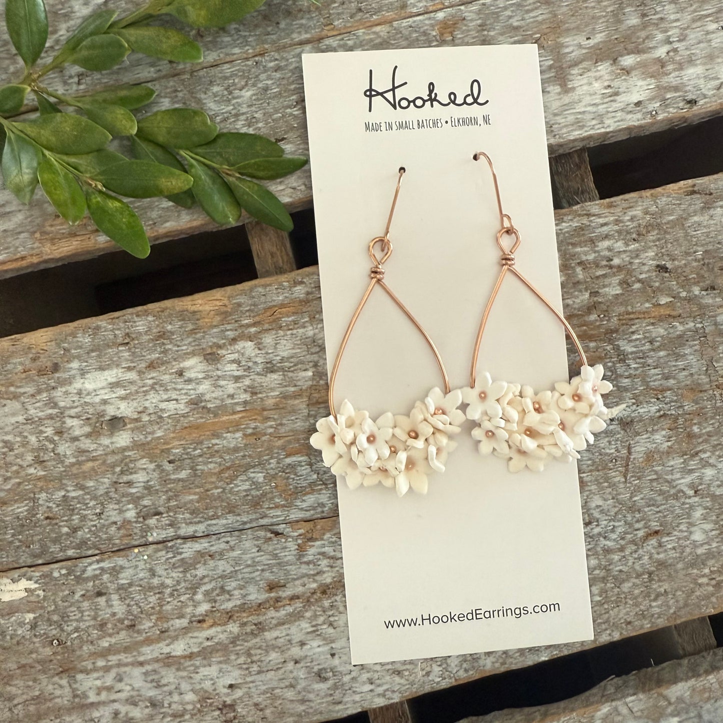Cherry Blossom Hoop Earrings • White Teardrops
