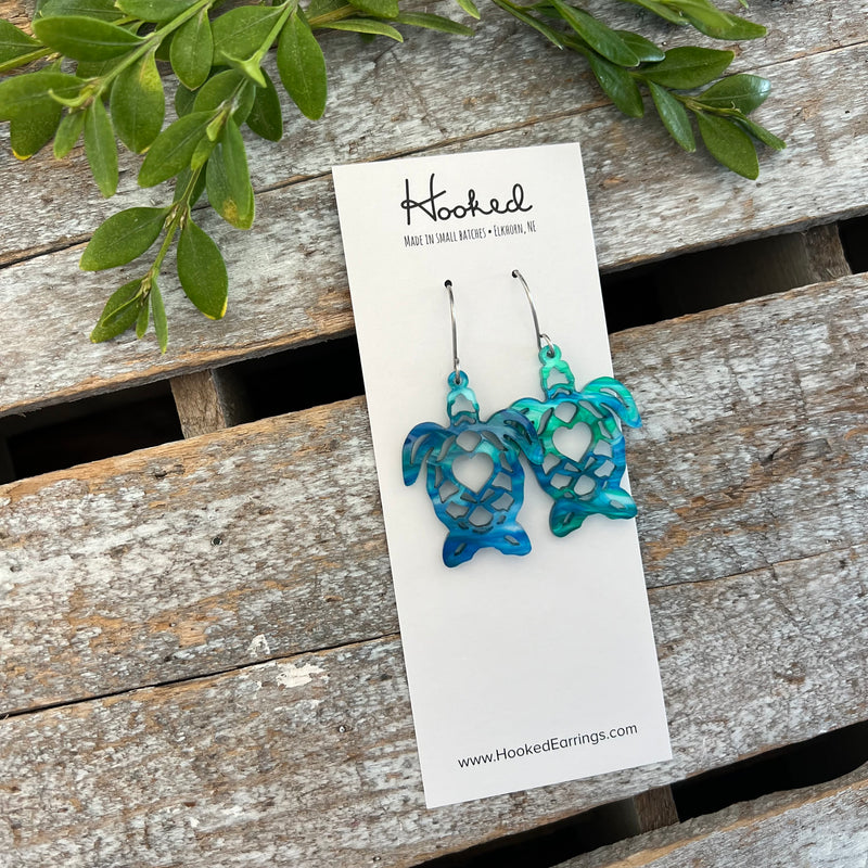 Sea Turtle Cutout Pool Earrings - Waterproof