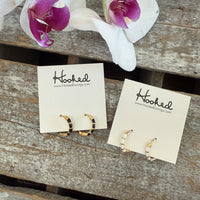 Striped Huggie Hoop Earrings - White and Gold
