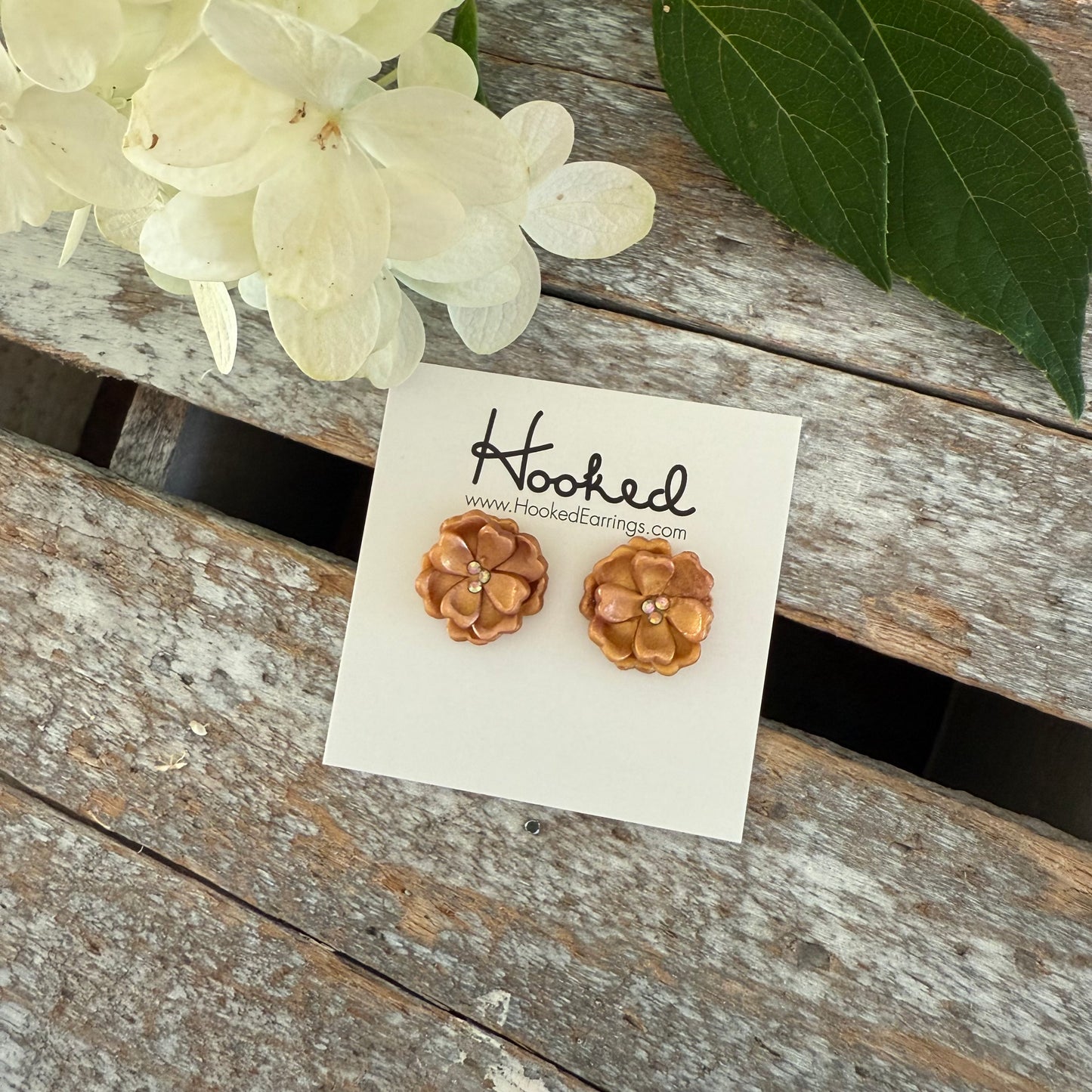 Fancy Flower Stud Earrings in Silver or Bronze