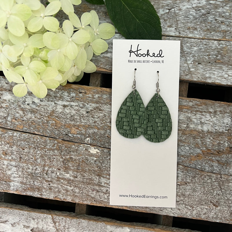 Sage Leaf Zig Knit Teardrop Earrings - Small