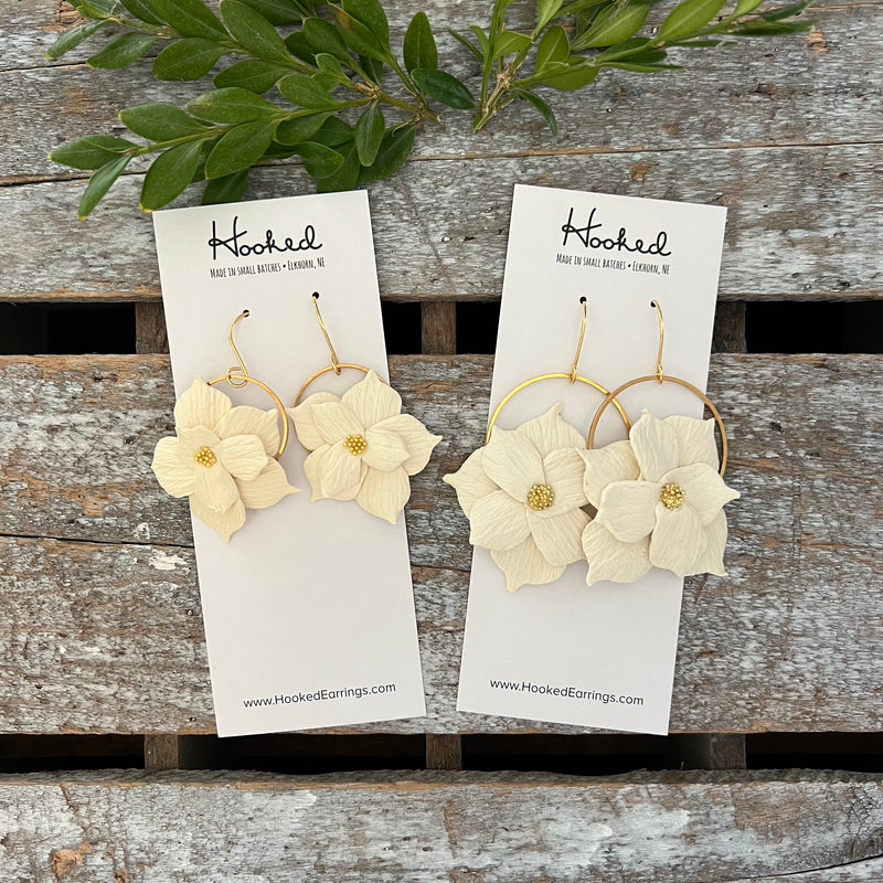 Floral Hoop Earrings in Ivory - Two Sizes