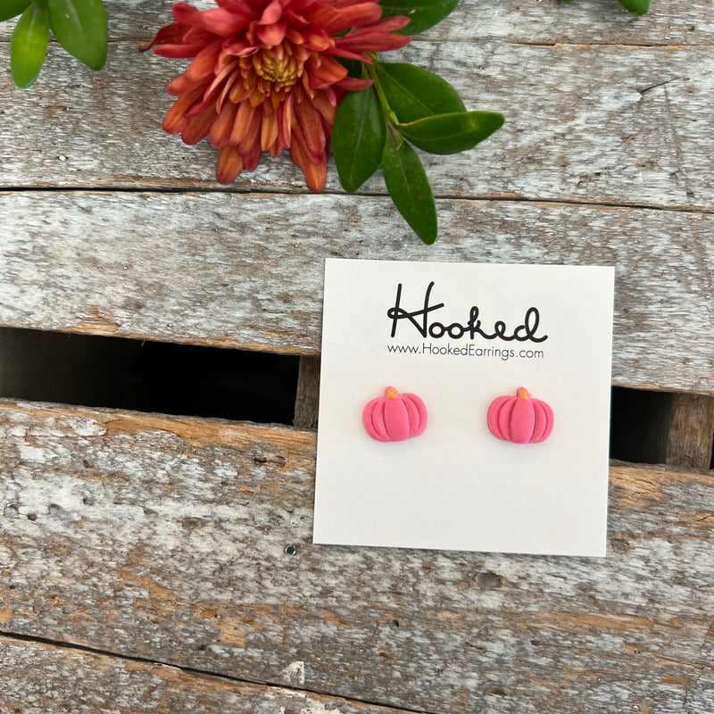 Pink Pumpkin Stud Earrings - 10mm