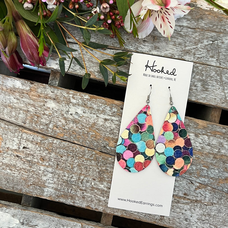 Rainbow Confetti Teardrop Earrings - Medium