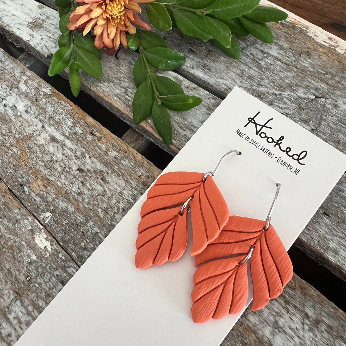 Pumpkin Spice Split Leaf Dangle Earrings  - Medium
