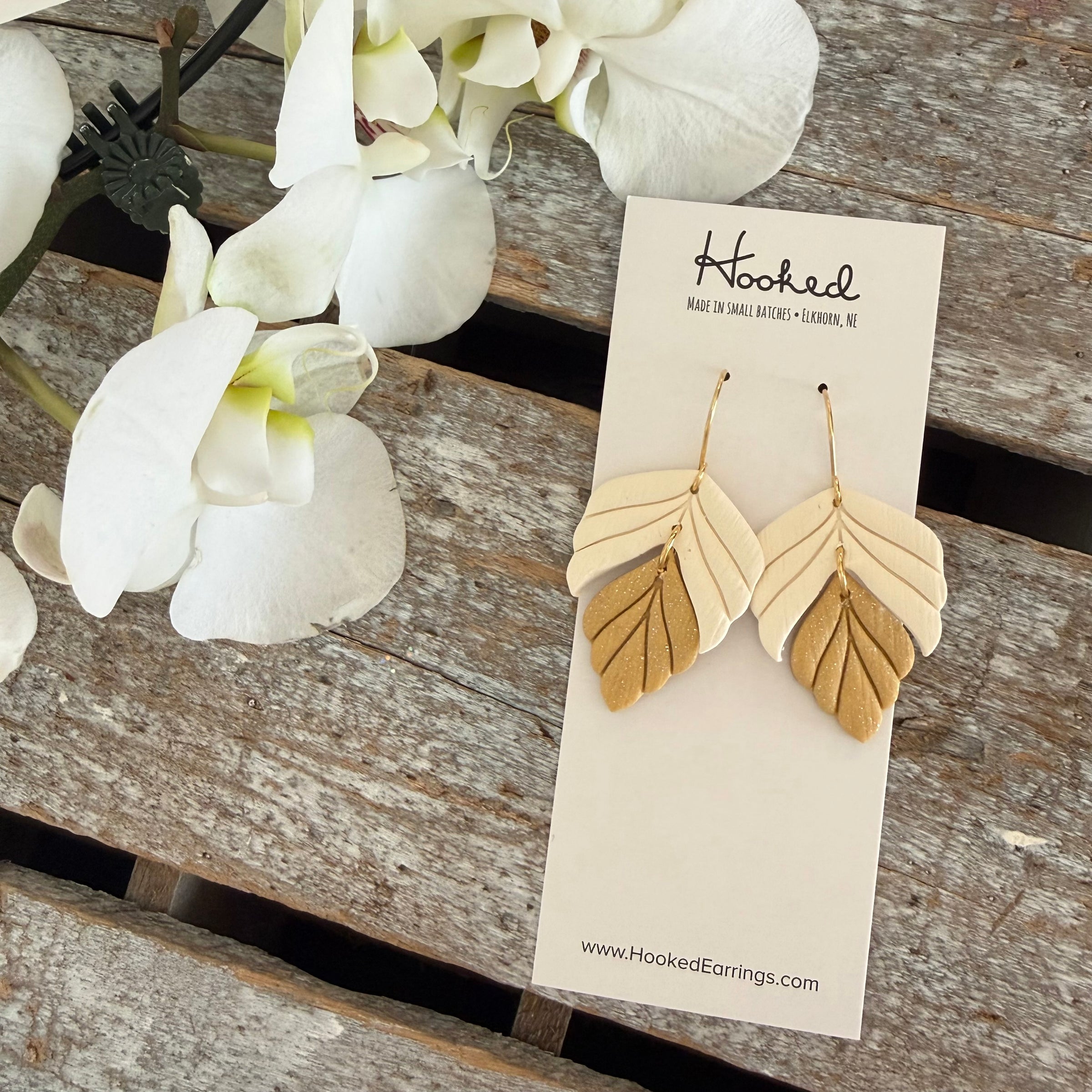 Gold and Ivory Split Leaf Earrings