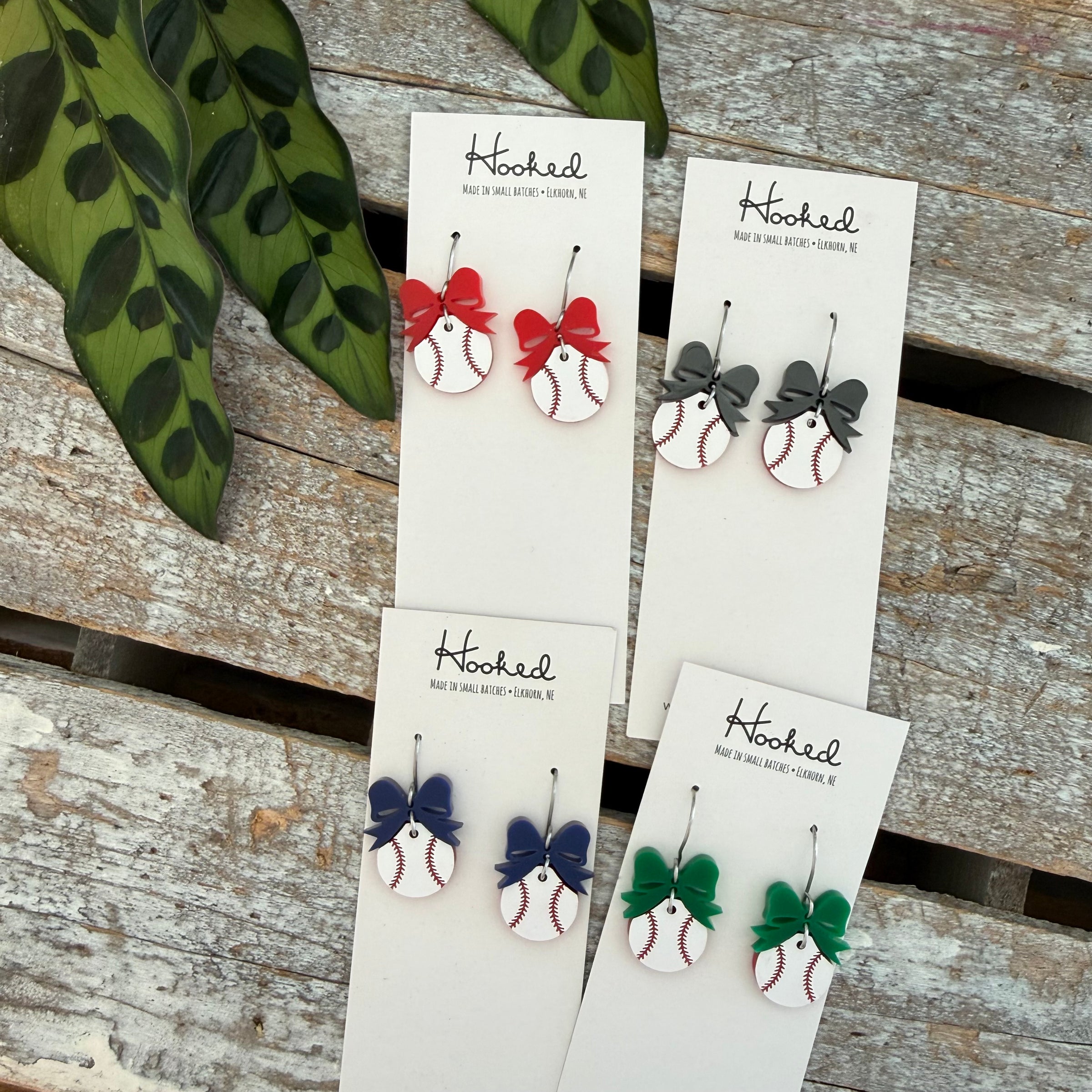 Baseball + Bow Earrings ** FOUR Colors!
