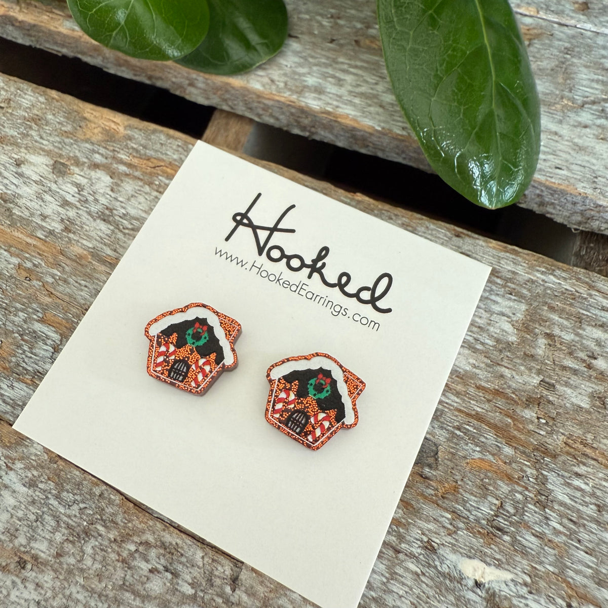 Gingerbread House Glitter Stud Earrings