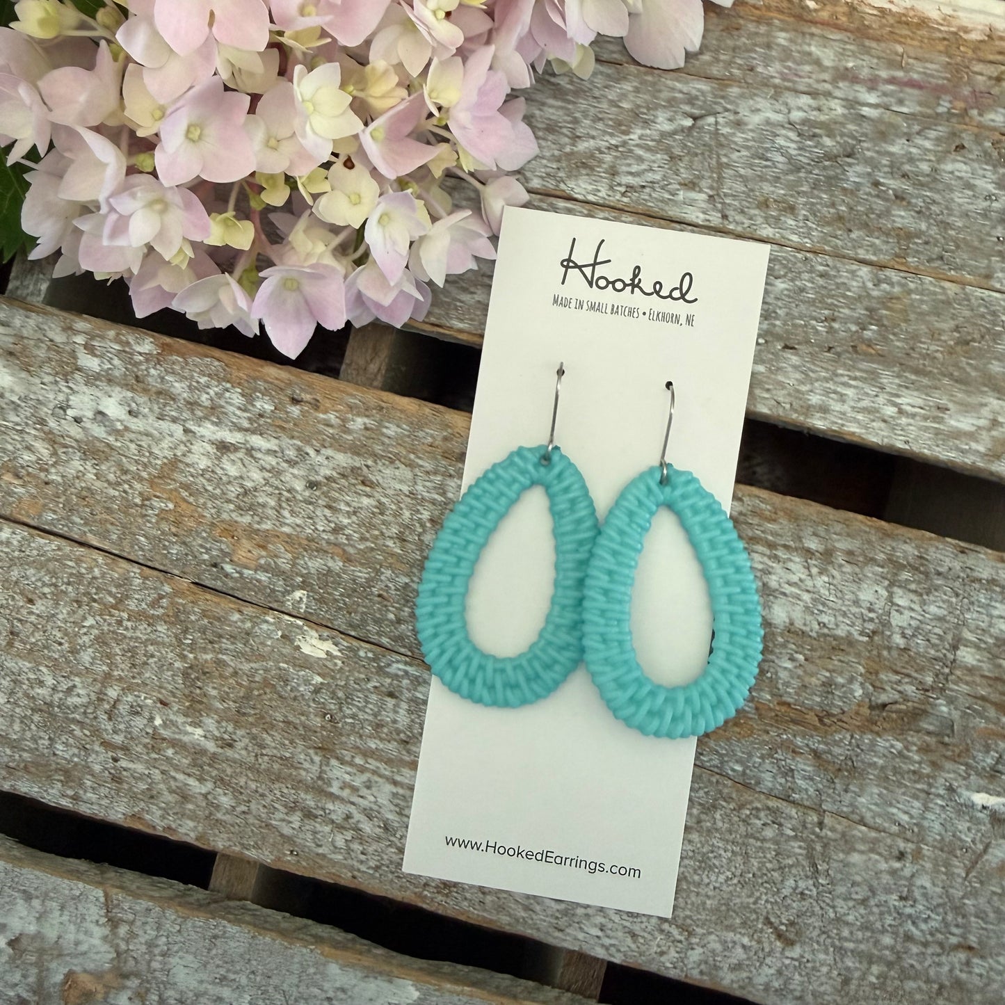 Turquoise Rattan Cutout Earrings - Waterproof, Pool Ready