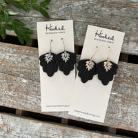 Gold Pave Rhinestone Earrings in Ebony - Medium