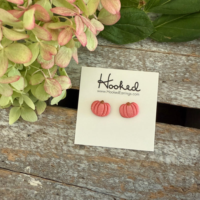 Coral Shimmer Pumpkin Stud Earrings - 12mm