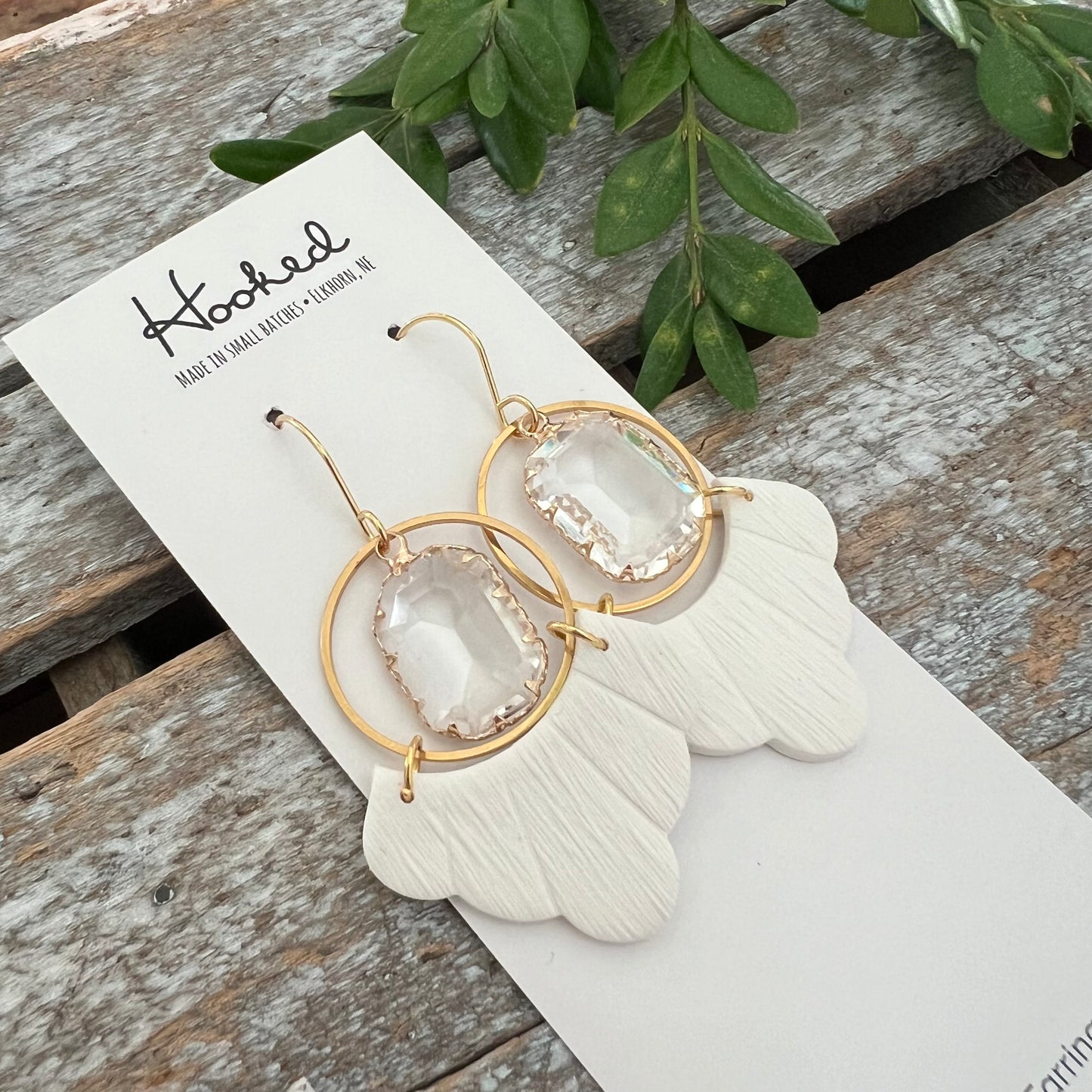 Porcelain Crystal Ruffled Hoop Earrings - Medium