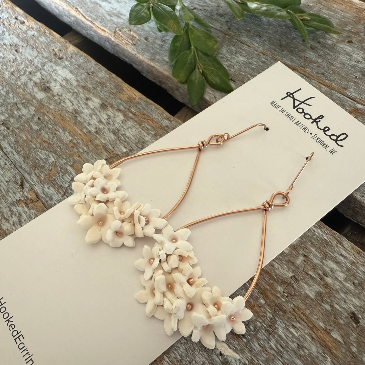 Cherry Blossom Hoop Earrings • White Teardrops