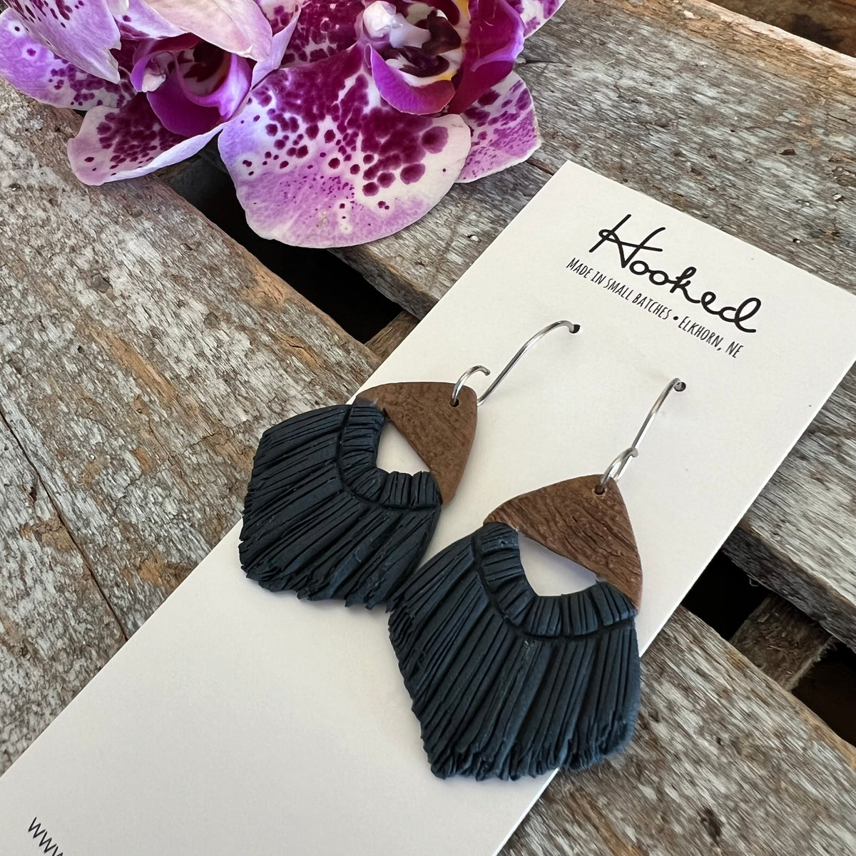 Clay Macrame Earrings in Navy Blue