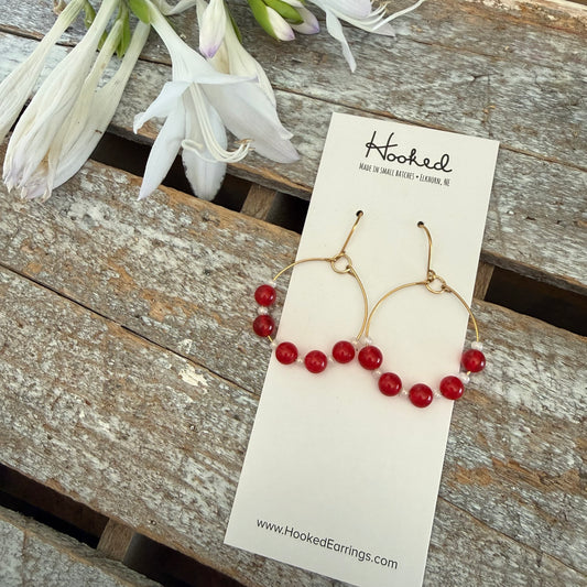 Nebraska Beaded Hoop Earrings - Red and Cream