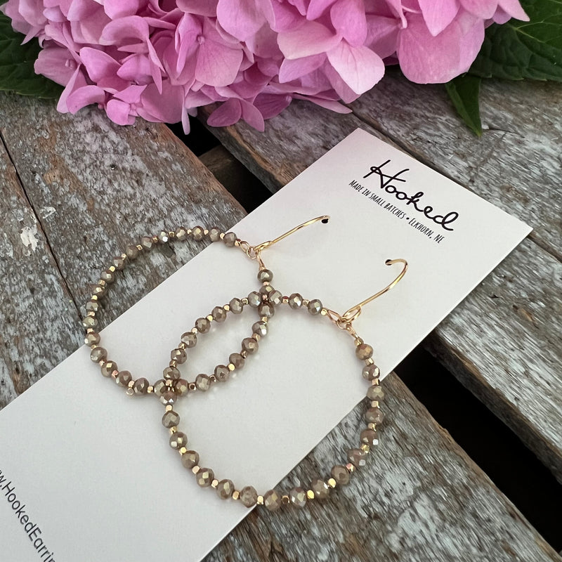 Beaded Hoop Earrings - Greige and Gold - Medium