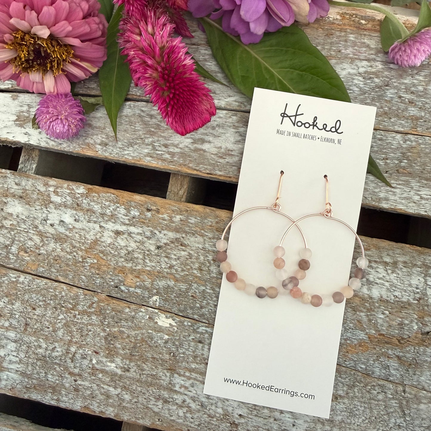 Beaded Hoop Earrings - Frosted Mauve
