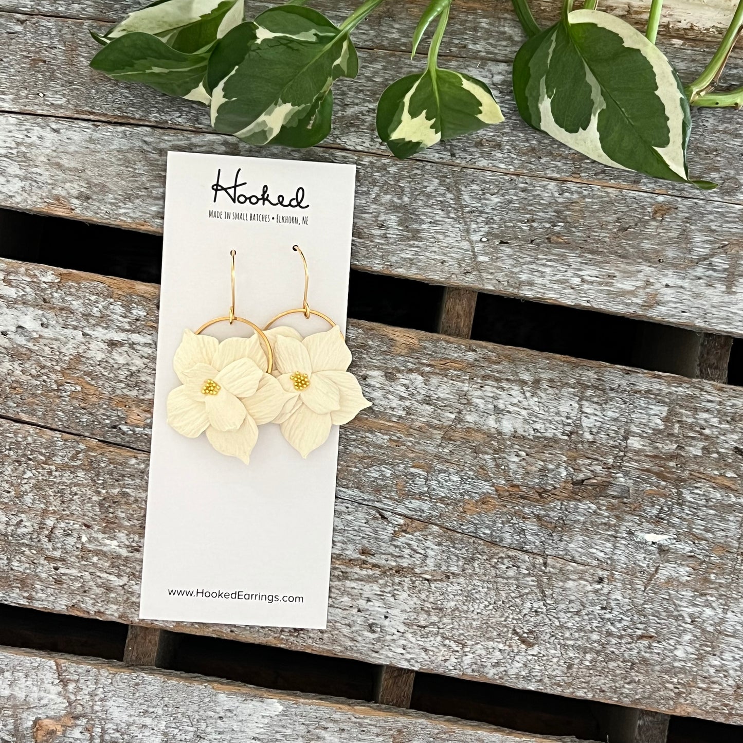 Floral Hoop Earrings in Ivory - Two Sizes
