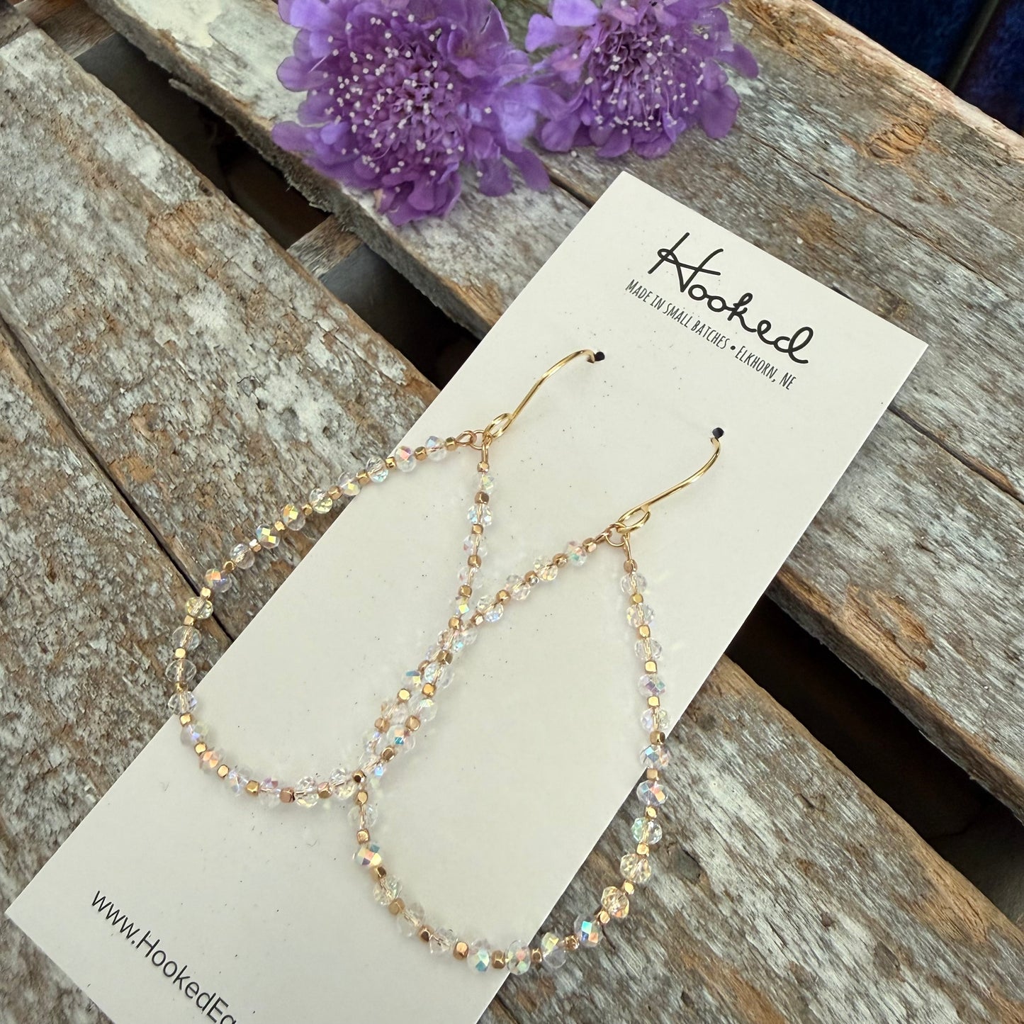 Beaded Teardrop Earrings - Crystal Rainbow - Medium