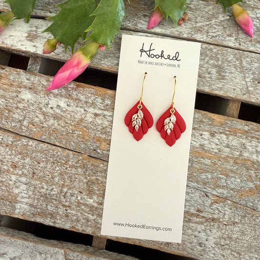 Gold Pave Rhinestone Earrings in Red - Small