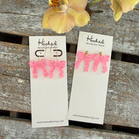 Preppy Bow Earrings - Punch Pink