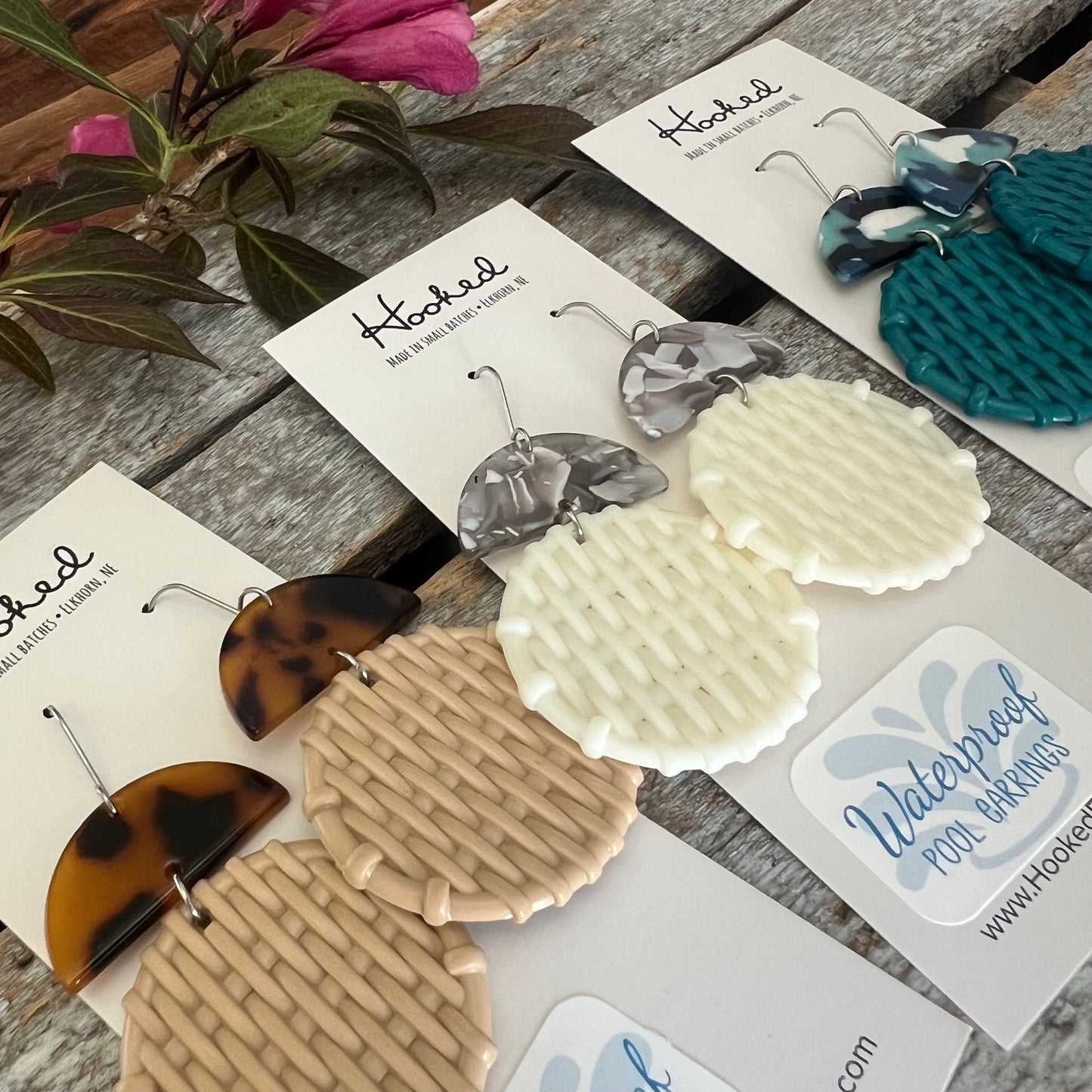 Round Rattan Earring Stacks- Waterproof, Pool Ready