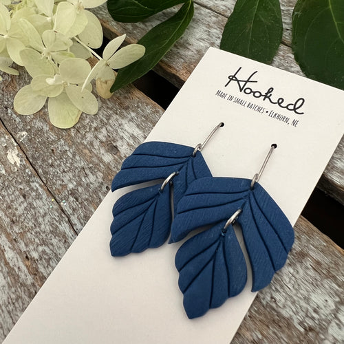 Royal Blue Split Leaf Dangle Earrings  - Medium