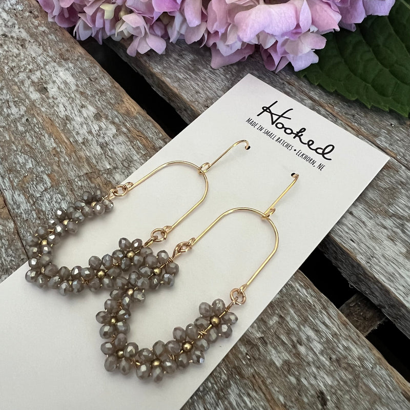 Beaded Boho Oval Hoop Earrings - Dove Gray