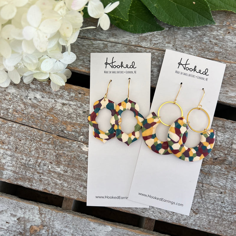 Quatrefoil Cutout Earrings in Fall Mosaic
