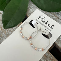 Beaded Octagon Hoop Earrings - Silver and Rose Gold