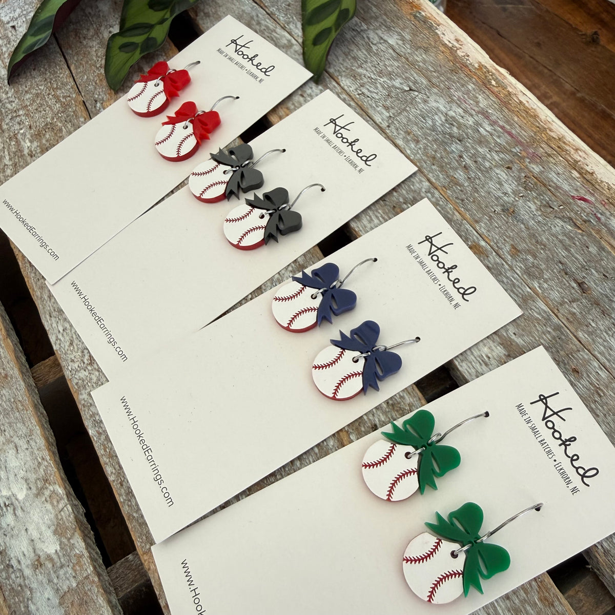Baseball + Bow Earrings ** FOUR Colors!