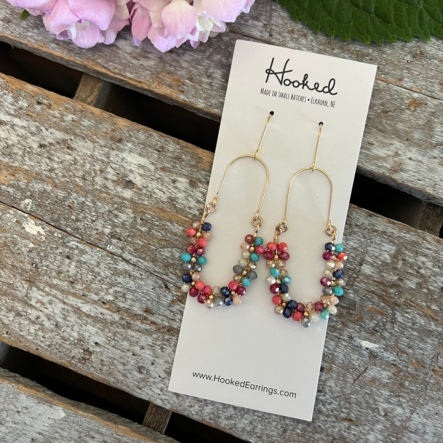 Beaded Boho Oval Hoop Earrings - Sunset