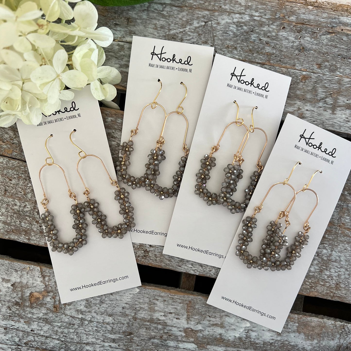 Beaded Boho Oval Hoop Earrings - Dove Gray
