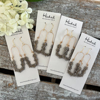 Beaded Boho Oval Hoop Earrings - Dove Gray