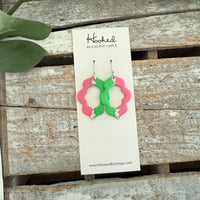 Pink and Green Quatrefoil Cutout Earrings