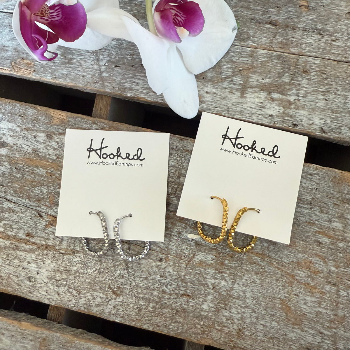 Hammered Huggie Hoop Earrings - Size Large - Silver