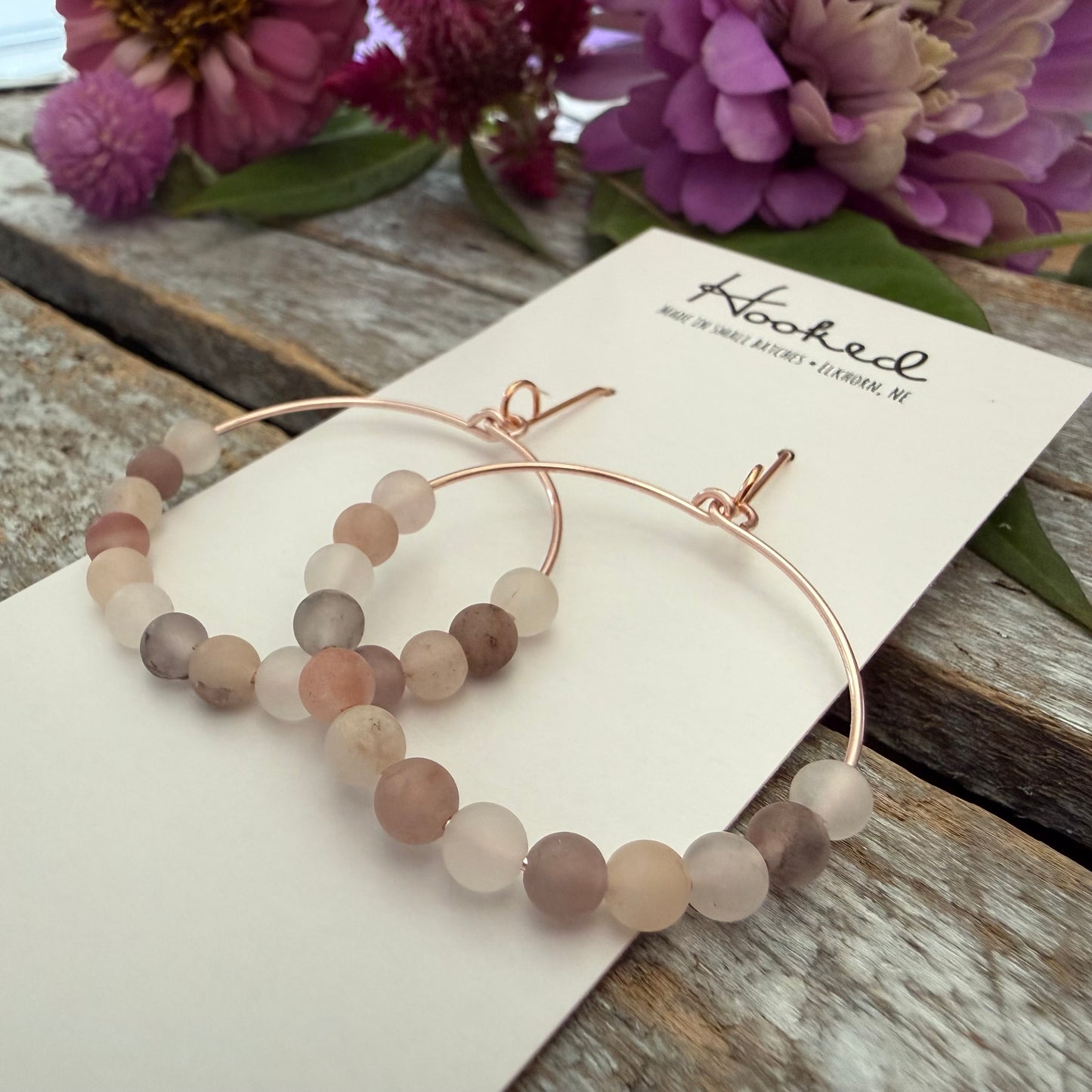 Beaded Hoop Earrings - Frosted Mauve