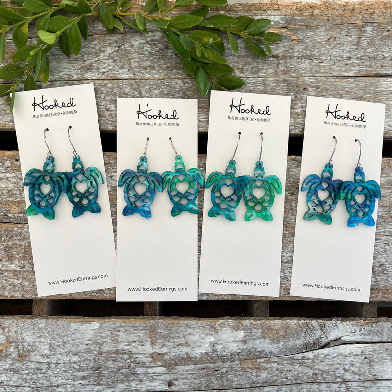 Sea Turtle Cutout Pool Earrings - Waterproof