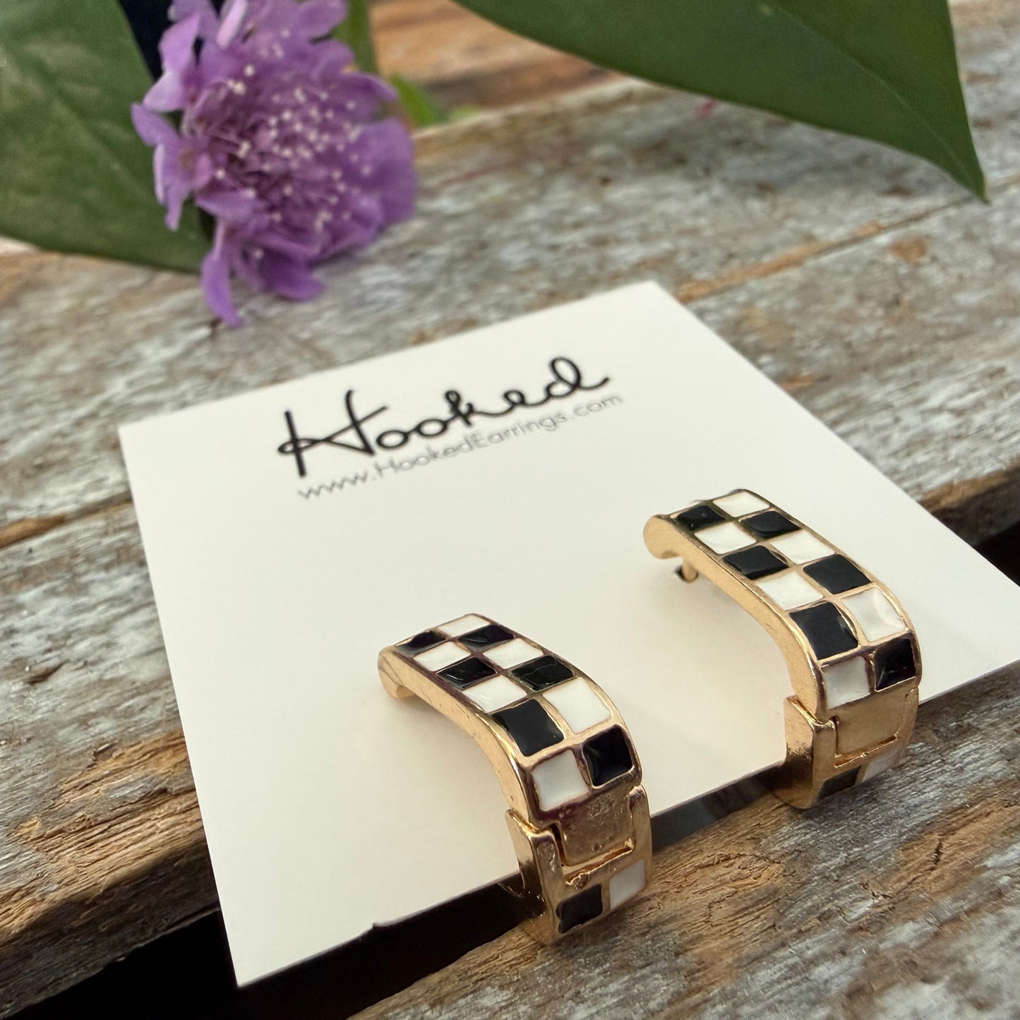 Checkerboard Huggie Hoop Earrings