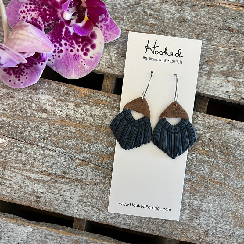 Clay Macrame Earrings in Navy Blue