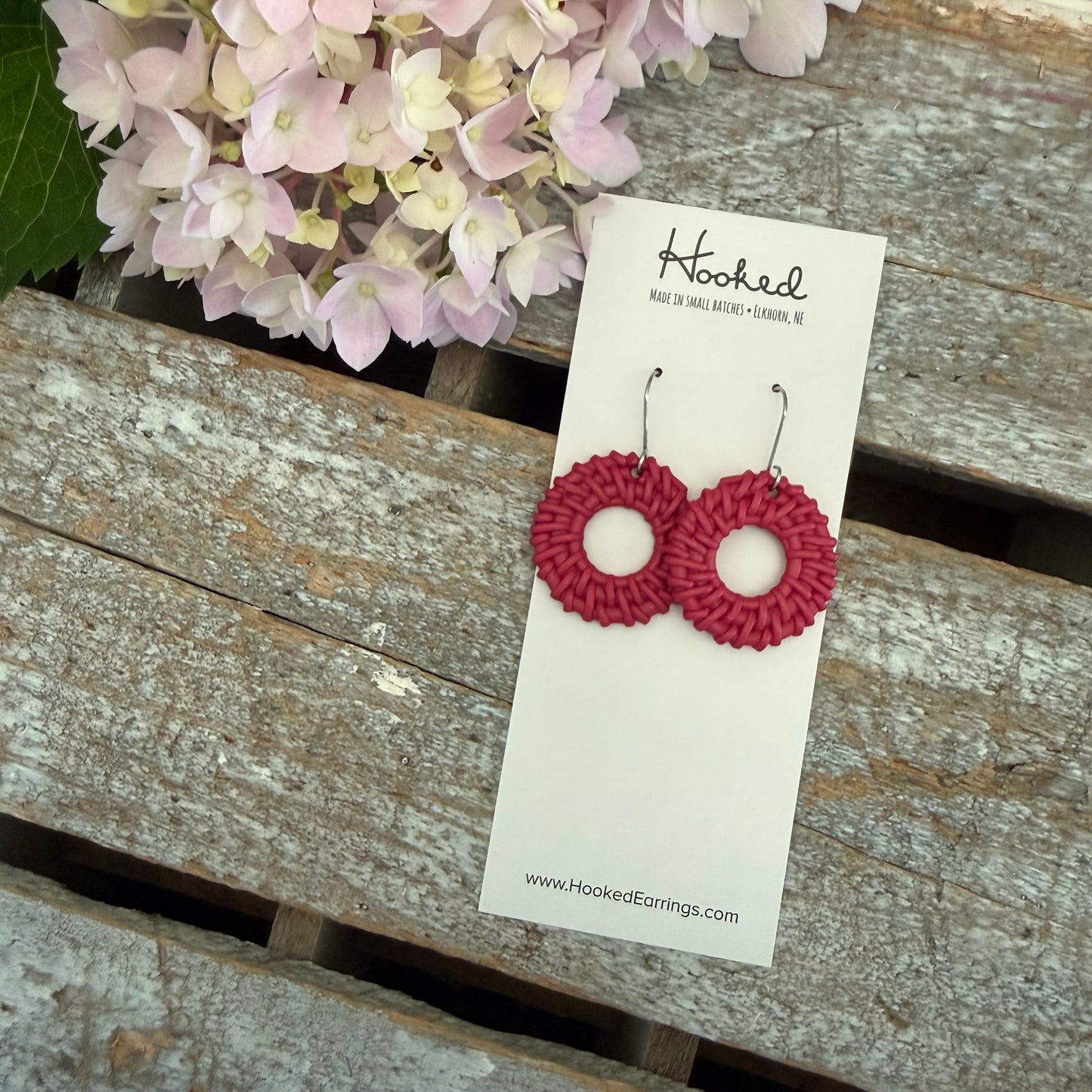Hot Pink Rattan Cutout Earrings - Waterproof, Pool Ready