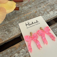 Preppy Bow Earrings - Punch Pink