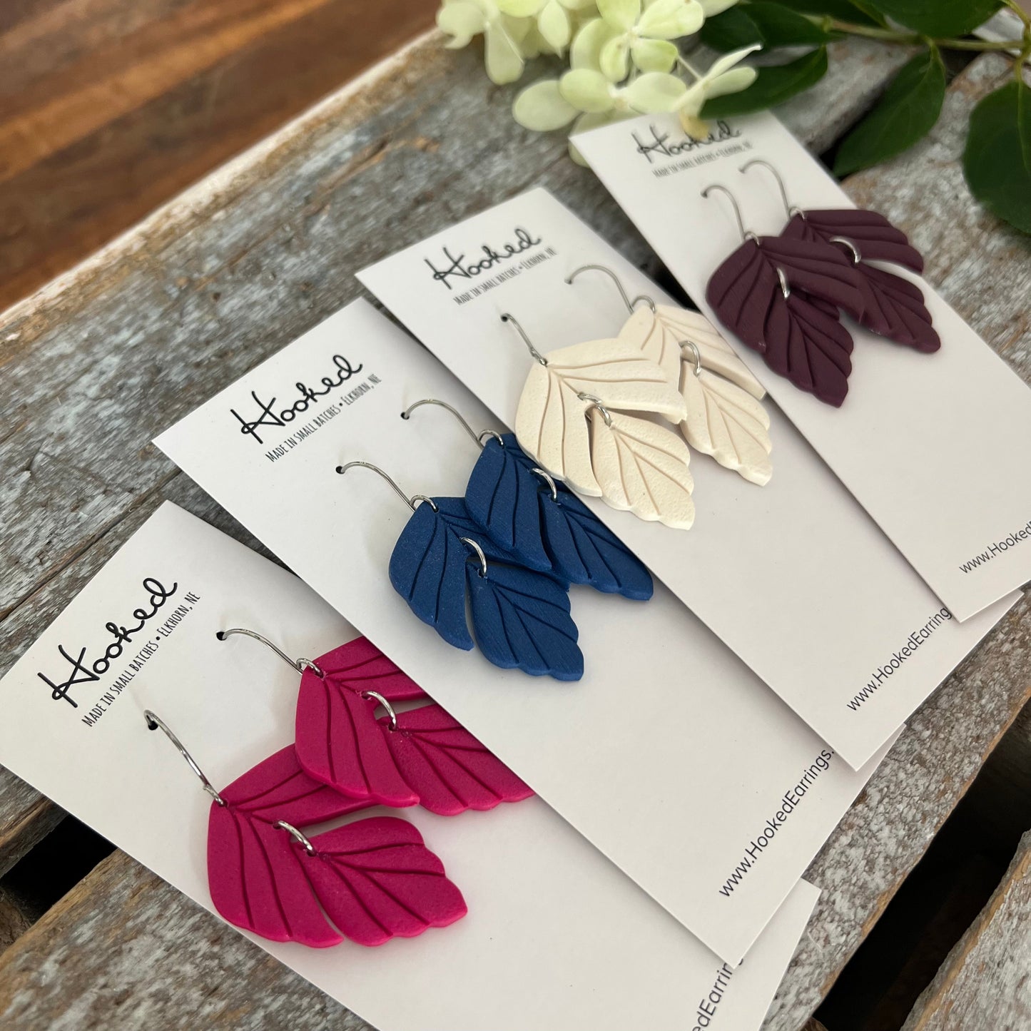 Red Split Leaf Dangle Earrings  - Medium