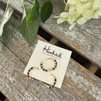 Striped Huggie Hoop Earrings - White and Gold