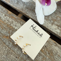 Striped Huggie Hoop Earrings - White and Gold