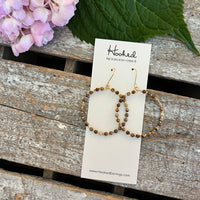 Beaded Hoop Earrings - Brown and Gold - Medium